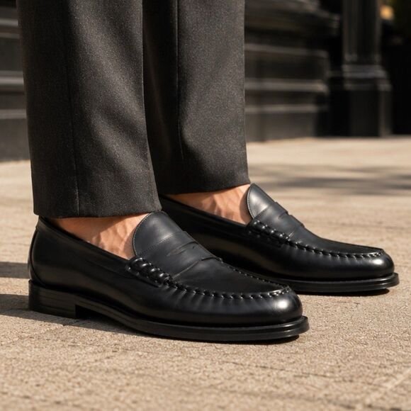 J Crew Penny Loafers Mens 9.5 Black Leather Sole Business Preppy Luxury Shoes main image 7